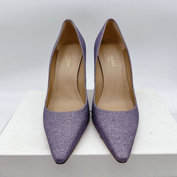 LK Bennett Dazzle Glitter Lilac Fabric Pointed Toe Flared Heel Pumps EU 38 US 8 - Picture 5 of 13